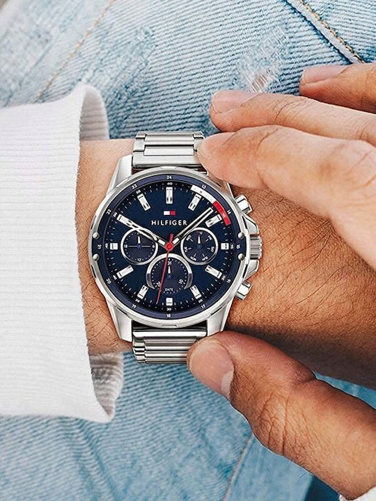 Tommy Hilfiger Mason Ανδρικό Ρολόι 45mm Μπαταρίας με Ασημί Μεταλλικό Μπρασελέ