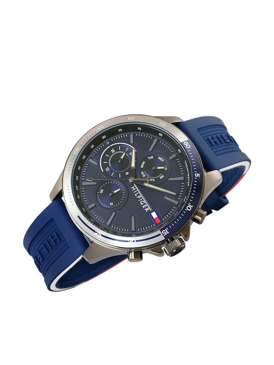 Tommy Hilfiger Bank Ανδρικό Ρολόι 46mm Χρονογράφος Μπαταρίας με Μπλε Καουτσούκ Λουράκι