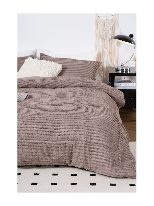 Saray Home Σετ Πάπλωμα Μονό με Γέμιση Microfiber 160x220εκ. Ruffles Καφέ μόκα 2τμχ 200 GSM