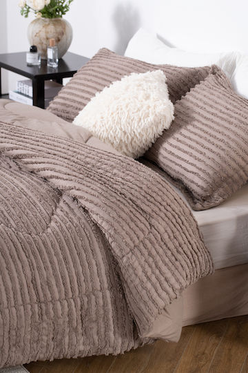 Saray Home Комплект Пухено Единично с Пълнеж Microfiber 160x220бр Mocha Brown 2бр 200 г/м²Gsm