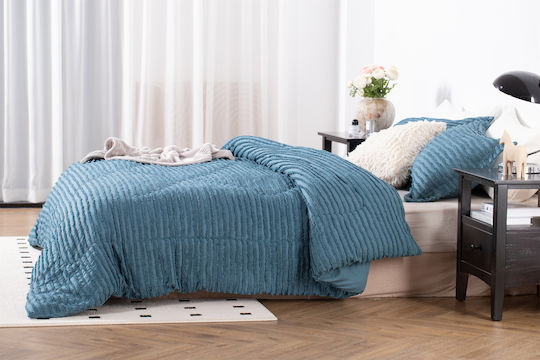 Saray Home Duvet Set Single with Microfiber Filling 160x220cm Petrol Blue 2pcs 200Gsm
