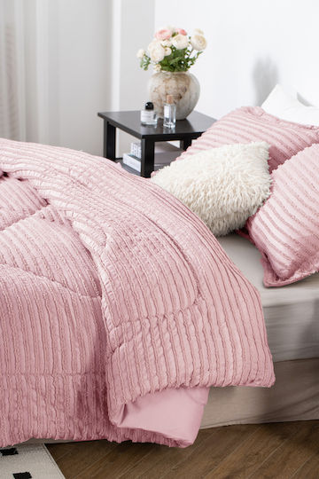 Saray Home Σετ Πάπλωμα Υπέρδιπλο με Γέμιση Microfiber 220x240εκ. Ruffles Ροζ 3τμχ 200 GSM
