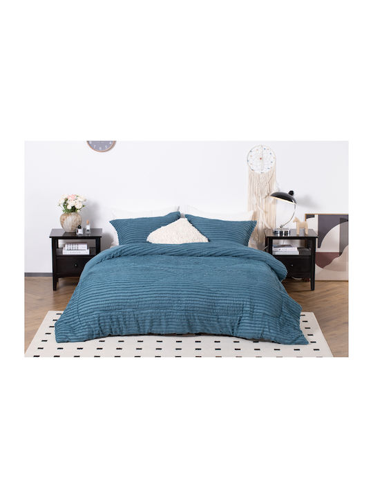 Saray Home Duvet Set Single with Microfiber Filling 160x220cm Petrol Blue 2pcs 200Gsm
