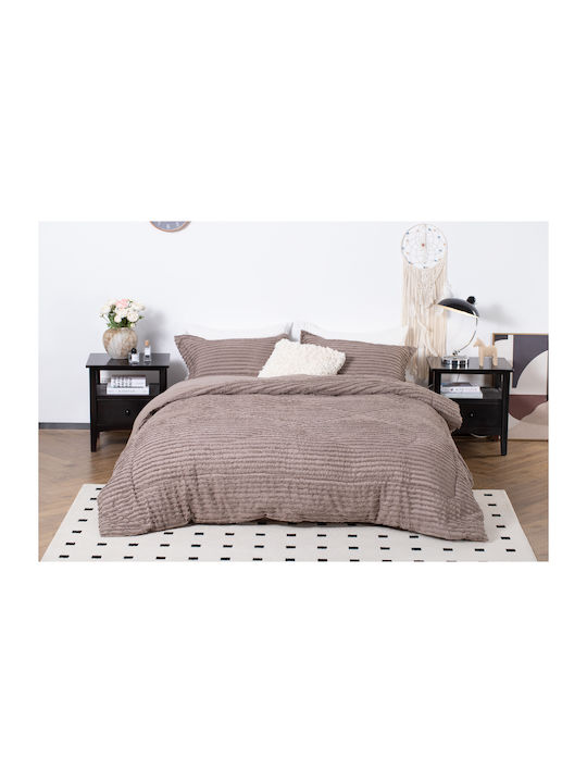 Saray Home Σετ Πάπλωμα Μονό με Γέμιση Microfiber 160x220εκ. Ruffles Καφέ μόκα 2τμχ 200 GSM