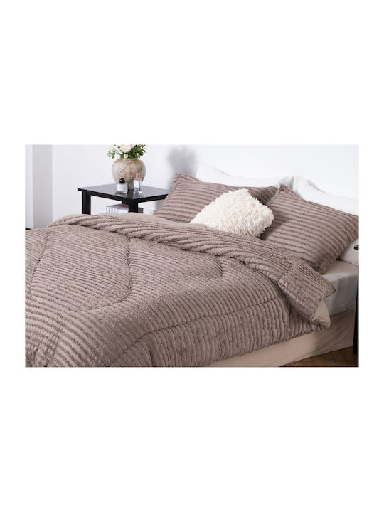 Saray Home Σετ Πάπλωμα Μονό με Γέμιση Microfiber 160x220εκ. Ruffles Καφέ μόκα 2τμχ 200 GSM