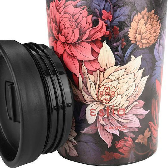 Estia Travel Mug Save The Aegean Recyclable Glass Thermos Stainless Steel BPA Free 350ml Midnight blossom