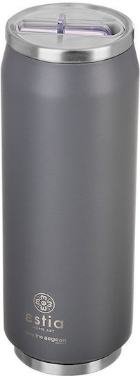 Estia Travel Cup Save the Aegean Reciclabil Pahar Termos Oțel inoxidabil / Plastic Fără BPA 500ml FJORD GRI cu Pai