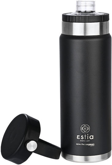 Estia Travel Chug Save the Aegean Bottle Thermos Stainless Steel 750ml MIDNIGHT BLACK with Loop