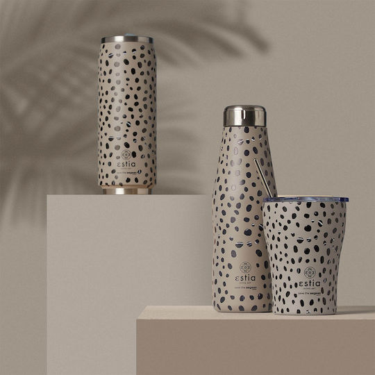 Estia Travel Cup Save the Aegean Recyclable Glass Thermos Stainless Steel / Plastic BPA Free 500ml Taupe with Straw