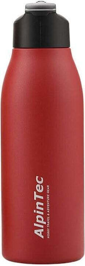 AlpinPro Bottle Thermos Stainless Steel 600ml Red with Straw