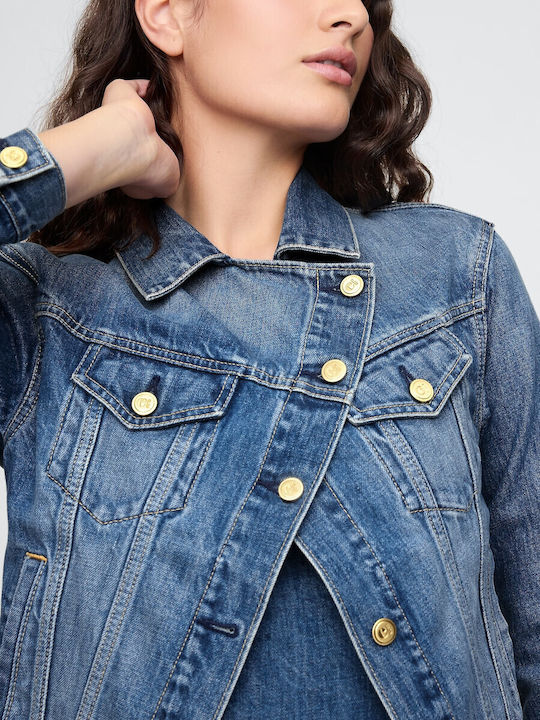 Lang Damen Jeansjacke Medium Indigo