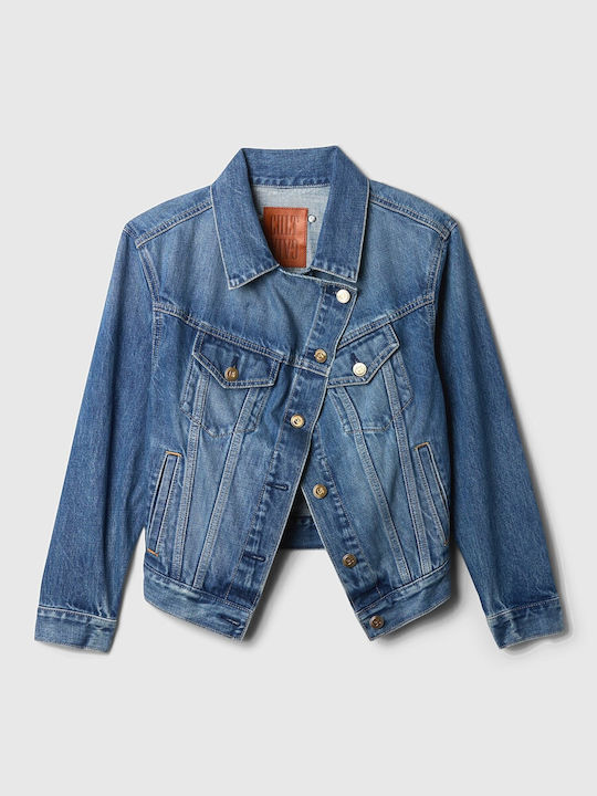 Lang Damen Jeansjacke Medium Indigo