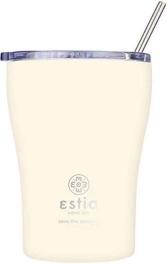 Estia Coffee Mug Save The Aegean Glass Thermos Stainless Steel BPA Free 350ml Lily White with Straw