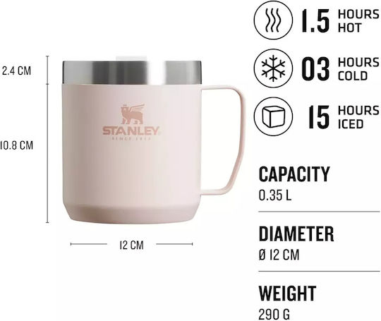 Stanley Classic Legendary Camp Mug Glass Thermos Stainless Steel BPA Free 350ml Rose Quartz