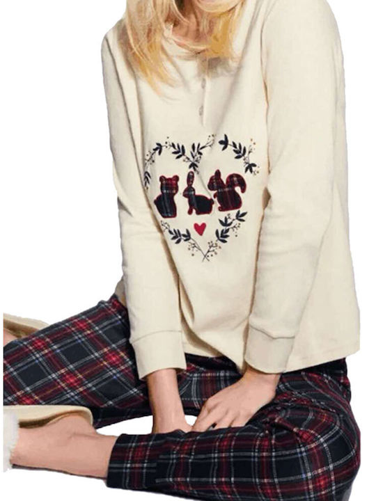 Infiore Winter Women's Pyjama Set Beige, Red
