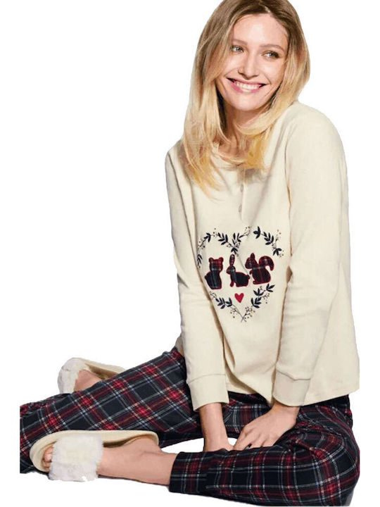 Infiore Winter Women's Pyjama Set Beige, Red