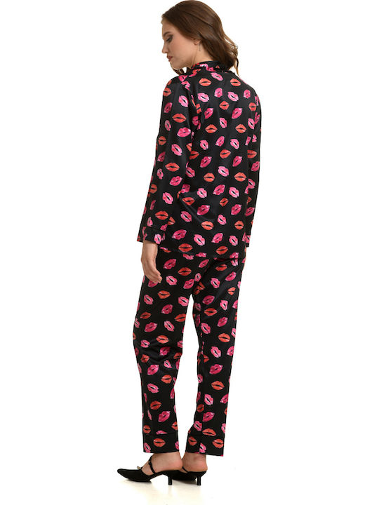 Miss Rosy Set Pijamale pentru Femei Satin Colorful Lips