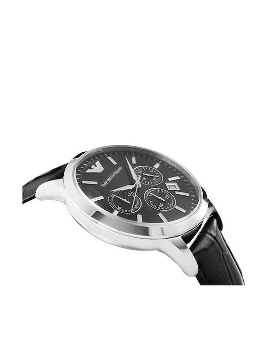 Emporio Armani Men's Watch 43mm Chronograph Battery with Black Leather Strap