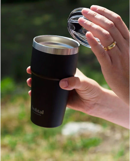 SmartShake Bohtal Glass Thermos Stainless Steel 600ml Black with Straw