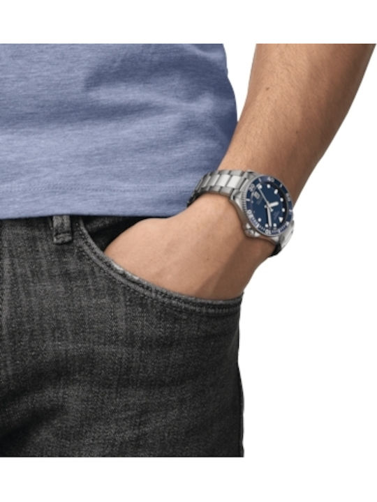 Tissot Seastar 1000 Ανδρικό Ρολόι 45.5mm Μπαταρίας με Ασημί Μεταλλικό Μπρασελέ