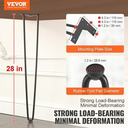 Σετ 4 Μεταλλικά Πόδια Επίπλων Vevor 711.2mm Τραπέζια Μέγιστο Φορτίο 226.8kg Fj2gzt28yc1205rolv0