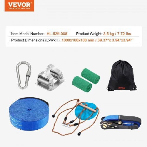 Vevor Zipline Set for Kids and Adults 52 Ft Up to 500 Lb Safety Harness Seat Handle Sshstj52ycnlkbc04v0