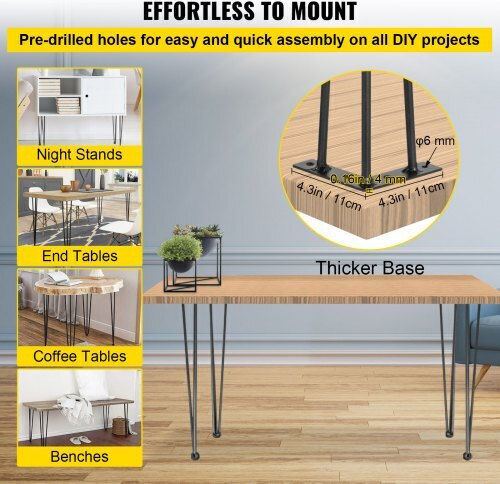 Set of 4 Black Table Legs Vevor 20" Furniture 220lbs Capacity 3 Heavy-Duty Carbon Steel Rods Tzzt4pcs20yc3g001v0