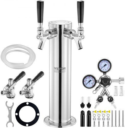 Vevor Kegerator Tower Set Dual Faucet Beer Stainless Steel Dispenser Regulator & Coupler S-system Ltjzsbdyqohqd3ppzv0