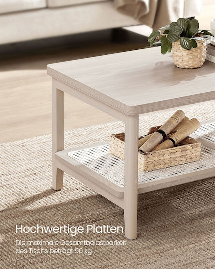 Rectangular Central Wooden Coffee Table Beige M100xW55xH45cm