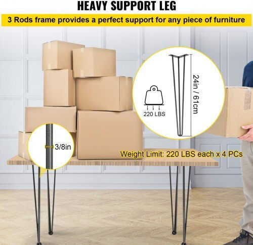 Σετ 4 Μαύρα Πόδια Τραπεζιού Vevor 24" Βάρος 220lbs Ανθρακοχάλυβα Tzzt4pcs24yc3g001v0