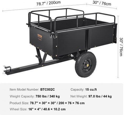 Vevor Transport-Wagen for Load Weight up to 750kg in Schwarz Color