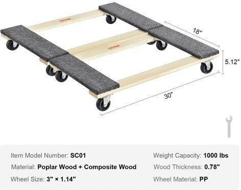 Vevor Καρότσι Μεταφοράς για Φορτίο Βάρους έως 454kg σε Λευκό Χρώμα