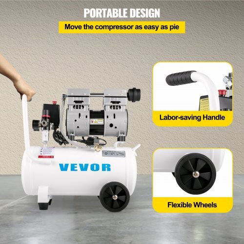 Vevor Μονοφασικό Κομπρεσέρ Αέρος 60dB με Ισχύ 1hp και Αεροφυλάκιο 25lt