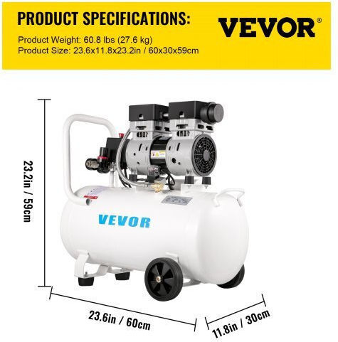 Vevor Cu o singură fază Compresor de aer 68dB cu Putere 1hp și Rezervor de aer 11lt WSKYJ750-50L00001V2
