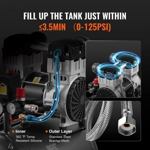Vevor Κομπρεσέρ Αέρος 78dB με Ισχύ 2hp και Αεροφυλάκιο 10lt