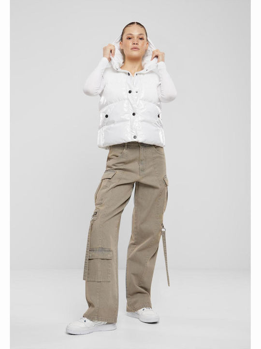 Kurz Damen Ärmellos Puffer Jacke für Winter White