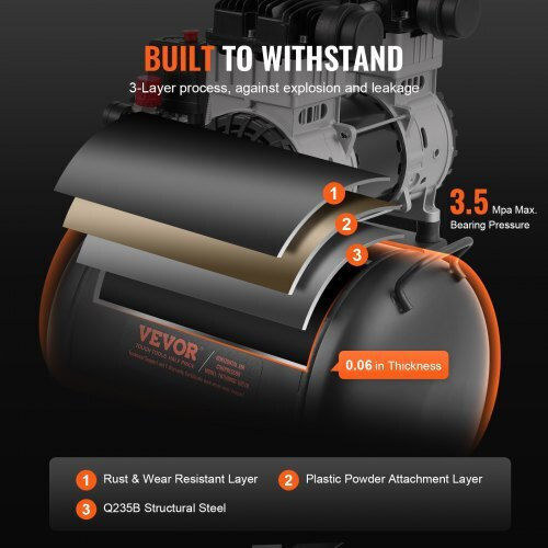 Vevor Κομπρεσέρ Αέρος 78dB με Ισχύ 2hp και Αεροφυλάκιο 10lt