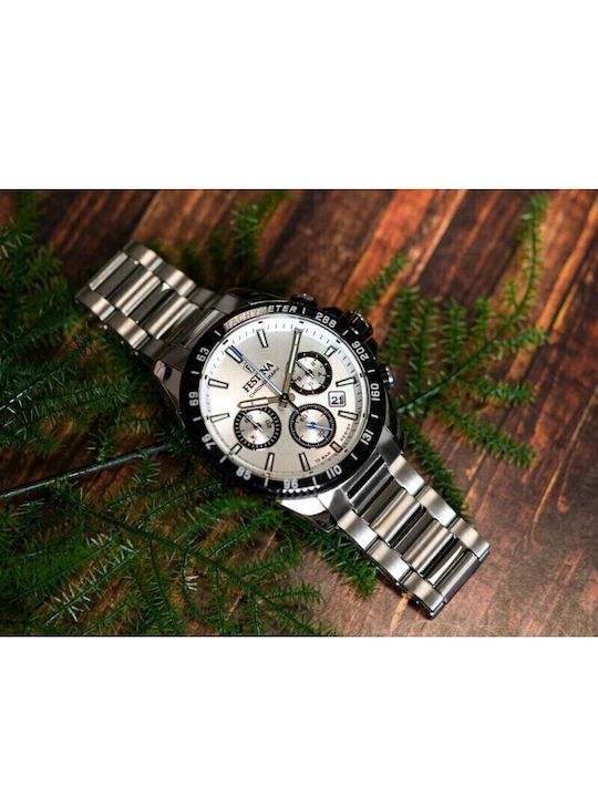 Festina Men's Watch 45mm Chronograph Battery with Silver Metal Bracelet