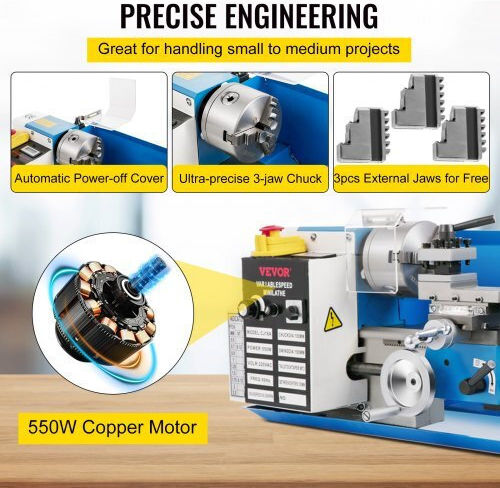 Vevor Mini-Drehmaschine SJ7X1455006188233V2 mit Leistung 550 Watt