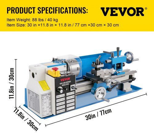 Vevor Mini-Drehmaschine SJ7X1455006188233V2 mit Leistung 550 Watt