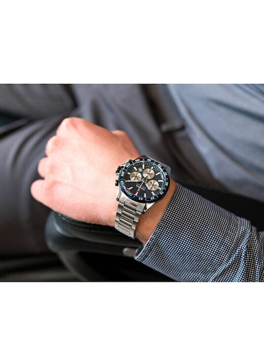 Festina Ανδρικό Ρολόι 45mm Χρονογράφος Μπαταρίας με Ασημί Μεταλλικό Μπρασελέ