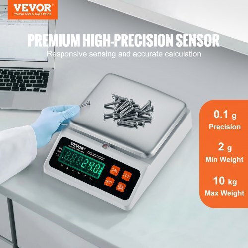 Vevor Electronic Precision Commercial Scale with Weighing Capacity of 10kg and Division 0.1gr