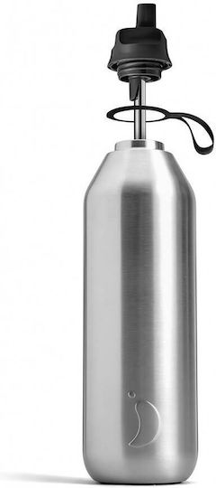 Chilly's Series 2 Flip Bottle Thermos Stainless Steel BPA Free 1lt Silver with Straw