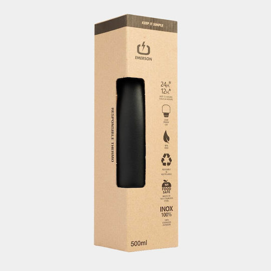Emerson Recyclable Bottle Thermos Stainless Steel BPA Free 500ml Βlue/Black with Straw