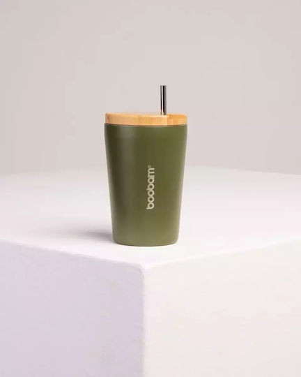 Boobam Cup Lite Glas Thermosflasche Rostfreier Stahl 350ml Grün mit Stroh