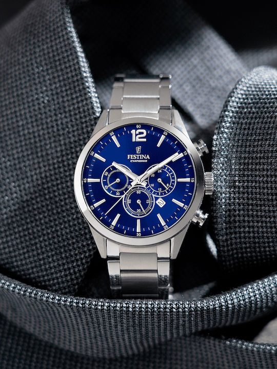 Festina Ceas Barbati 44mm Cronograf Baterie cu Brățară Din Metal Argintie