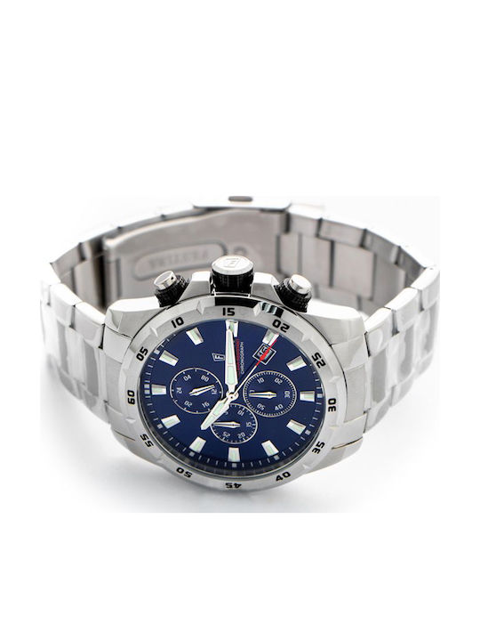 Festina Ανδρικό Ρολόι 44mm Χρονογράφος Μπαταρίας με Ασημί Μεταλλικό Μπρασελέ