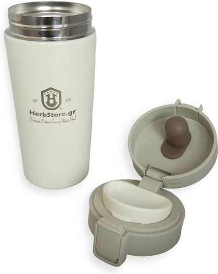 Herbstore Glass Thermos Plastic 380ml White with Mouthpiece