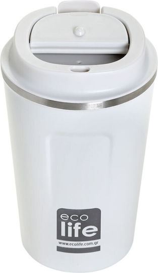 Ecolife Coffee Cup Glas Thermosflasche Rostfreier Stahl BPA-frei 370ml Ice White mit Mundstück