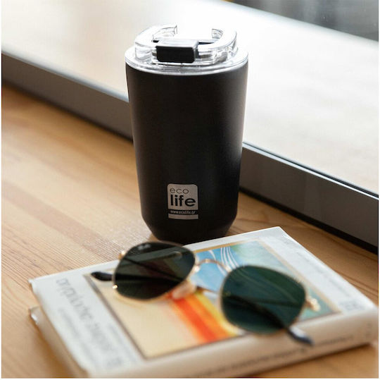 Ecolife Glass Thermos Stainless Steel BPA Free 360ml Pure Black